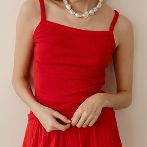DONNI The Pointelle Square Neck Tank Top in Tomato Red XS